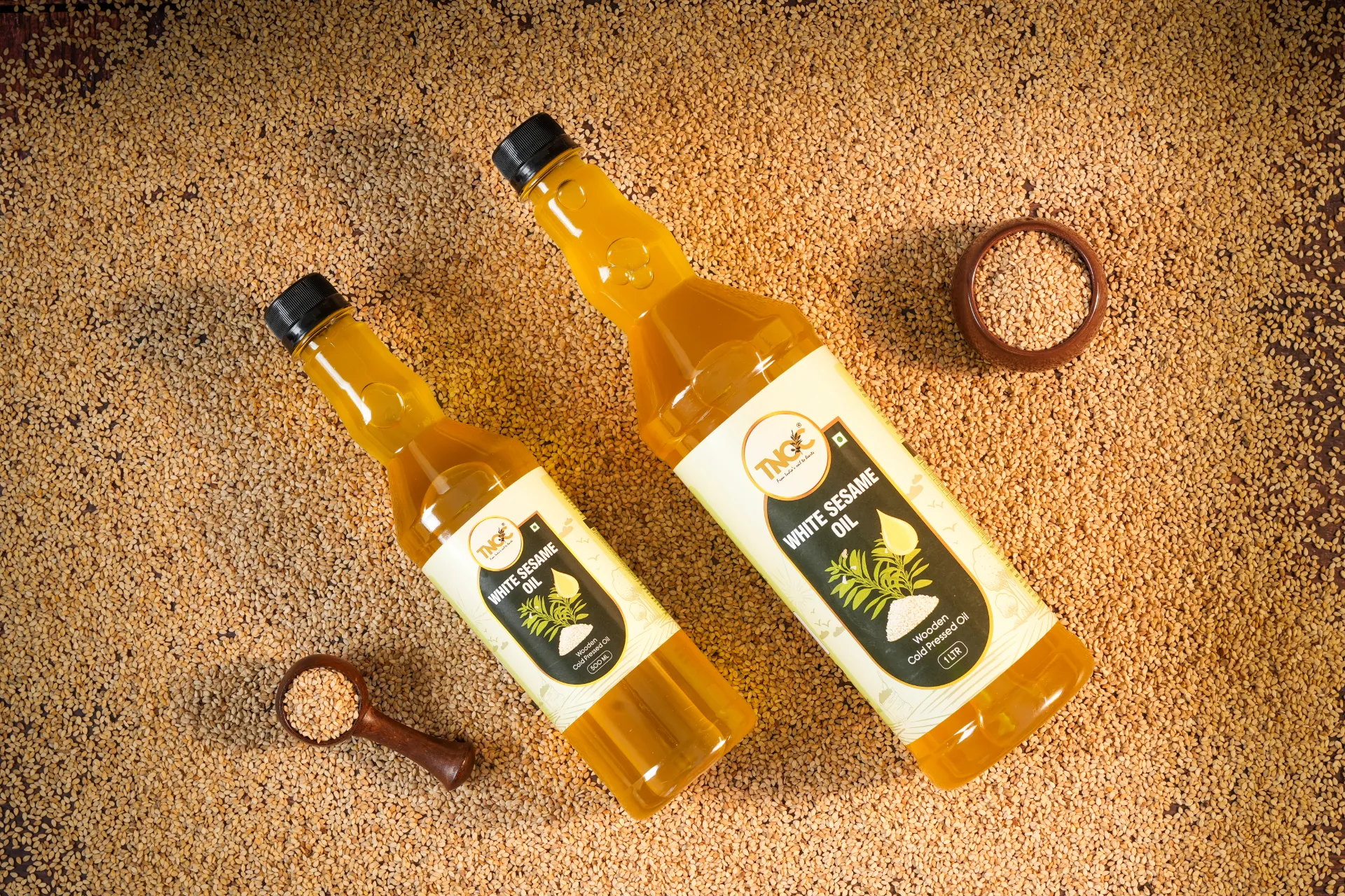 TNOC groundnut oil styled on a natural surface